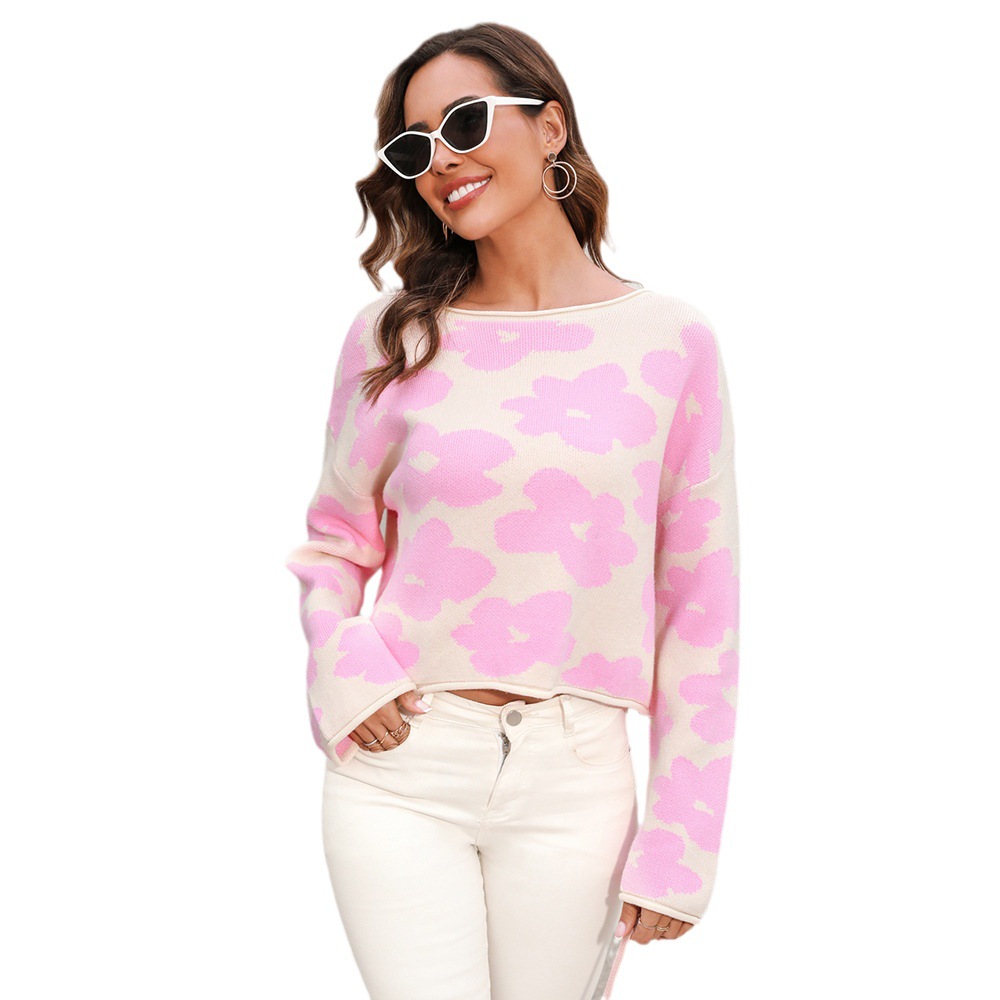 Early Autumn Women's European & American Amazon Long Sleeve Short Flower Knit Shirt Pullover Sweater - Preview 6