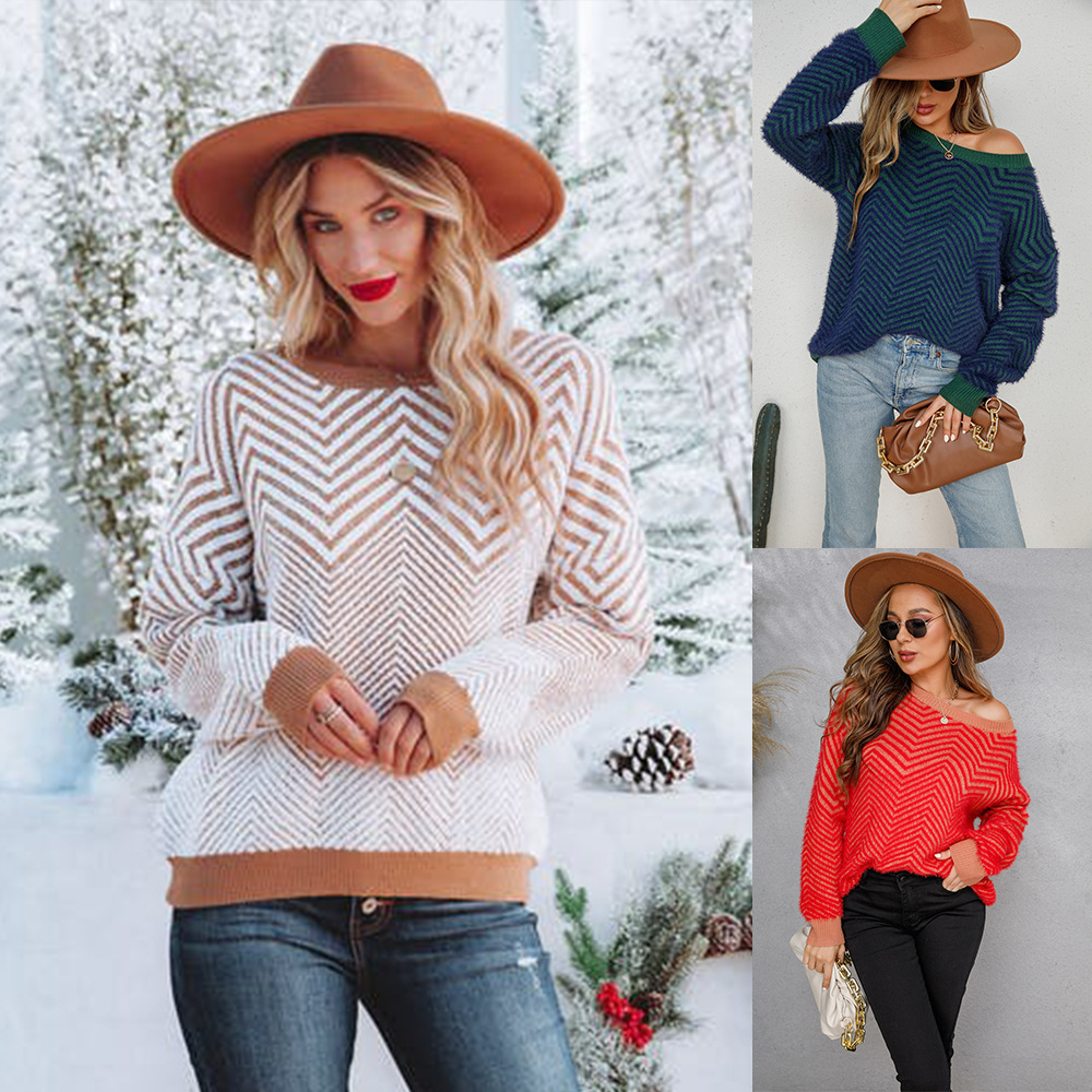 European & American Amazon Sweater Knit Shirt Spring Round Neck Pullover Long Sleeve Women's Sweater - Preview 2