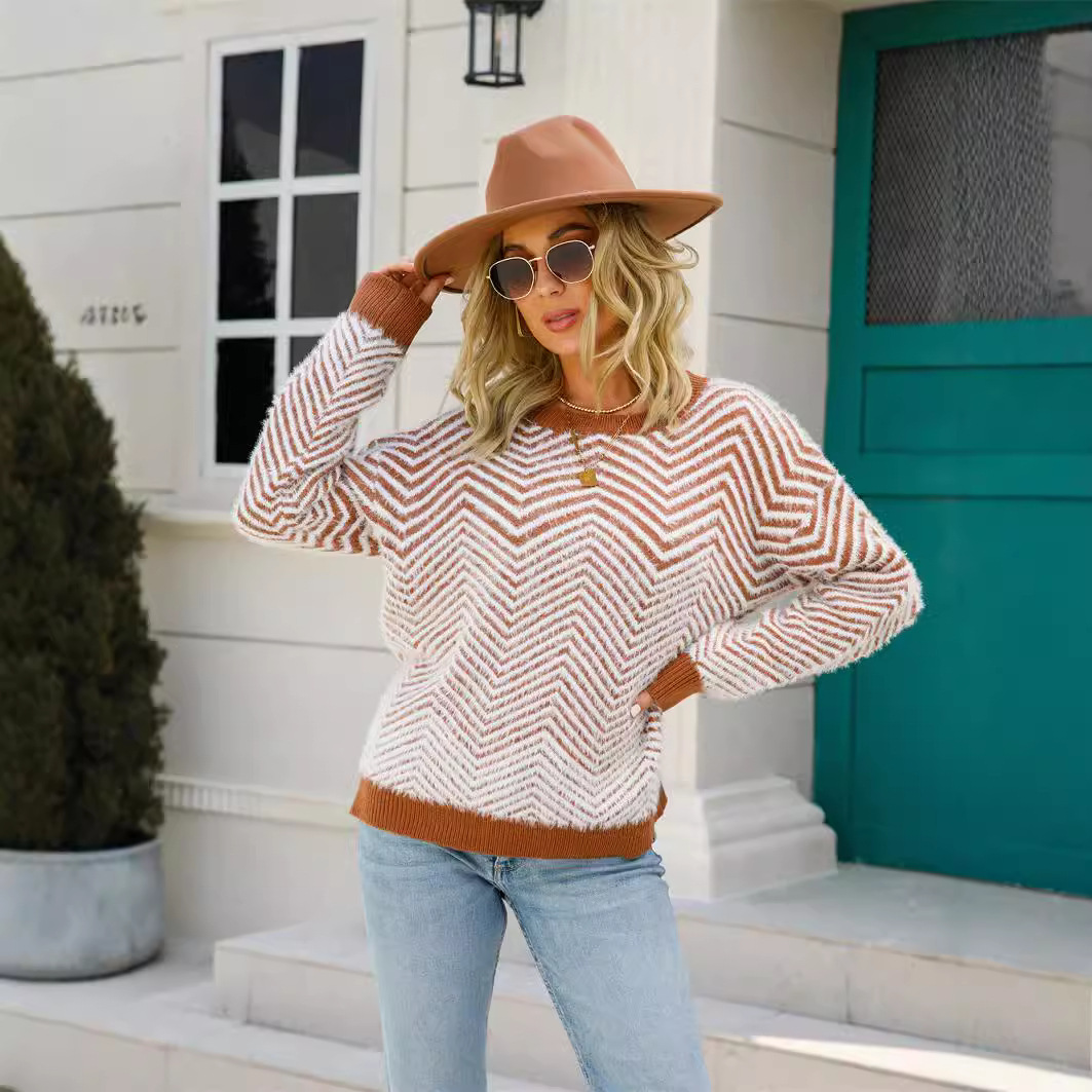European & American Amazon Sweater Knit Shirt Spring Round Neck Pullover Long Sleeve Women's Sweater - Preview 4