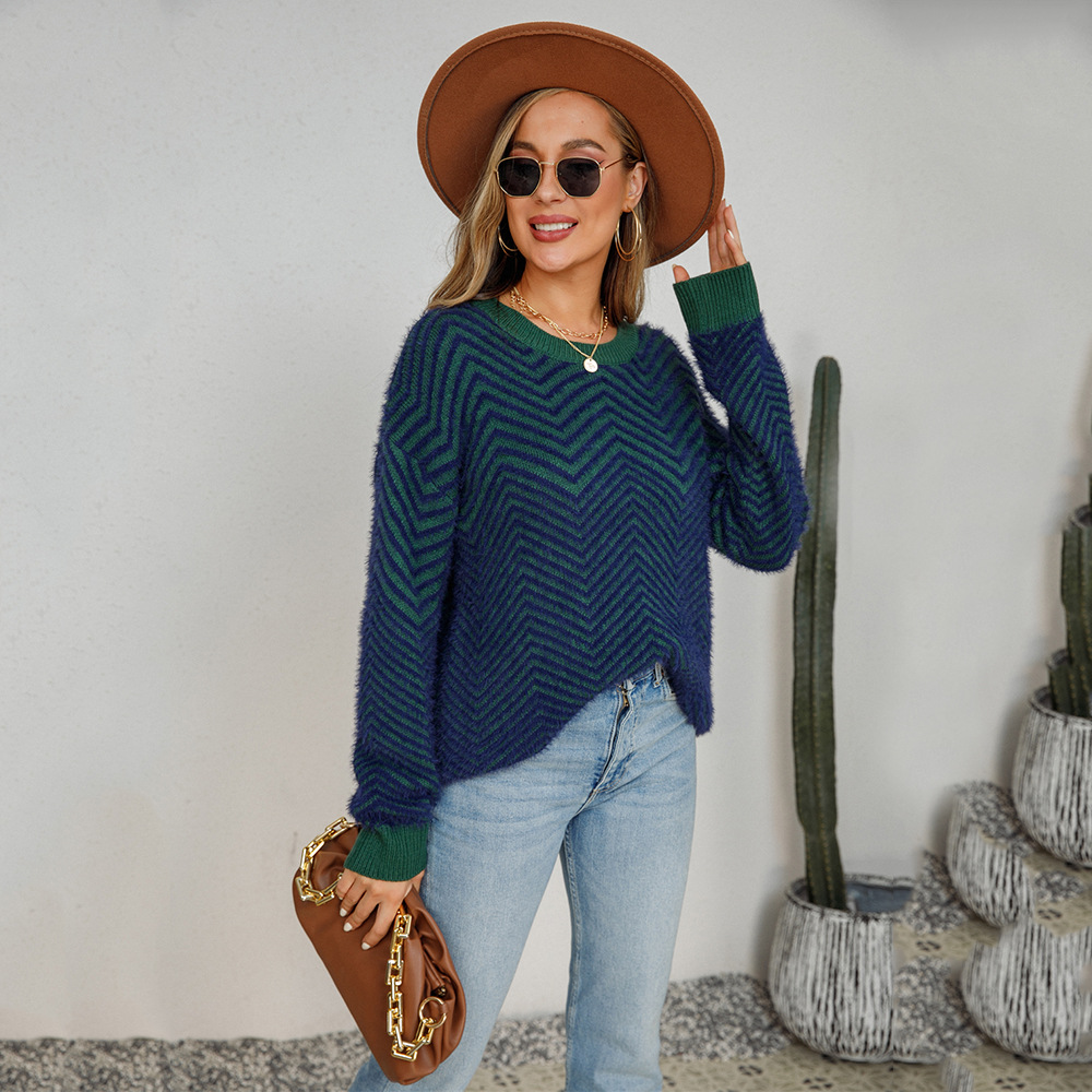 European & American Amazon Sweater Knit Shirt Spring Round Neck Pullover Long Sleeve Women's Sweater - Preview 5