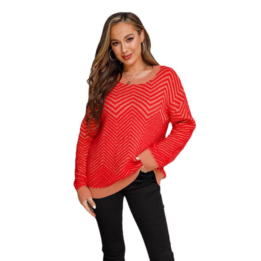 European & American Amazon Sweater Knit Shirt Spring Round Neck Pullover Long Sleeve Women's Sweater - Preview 6