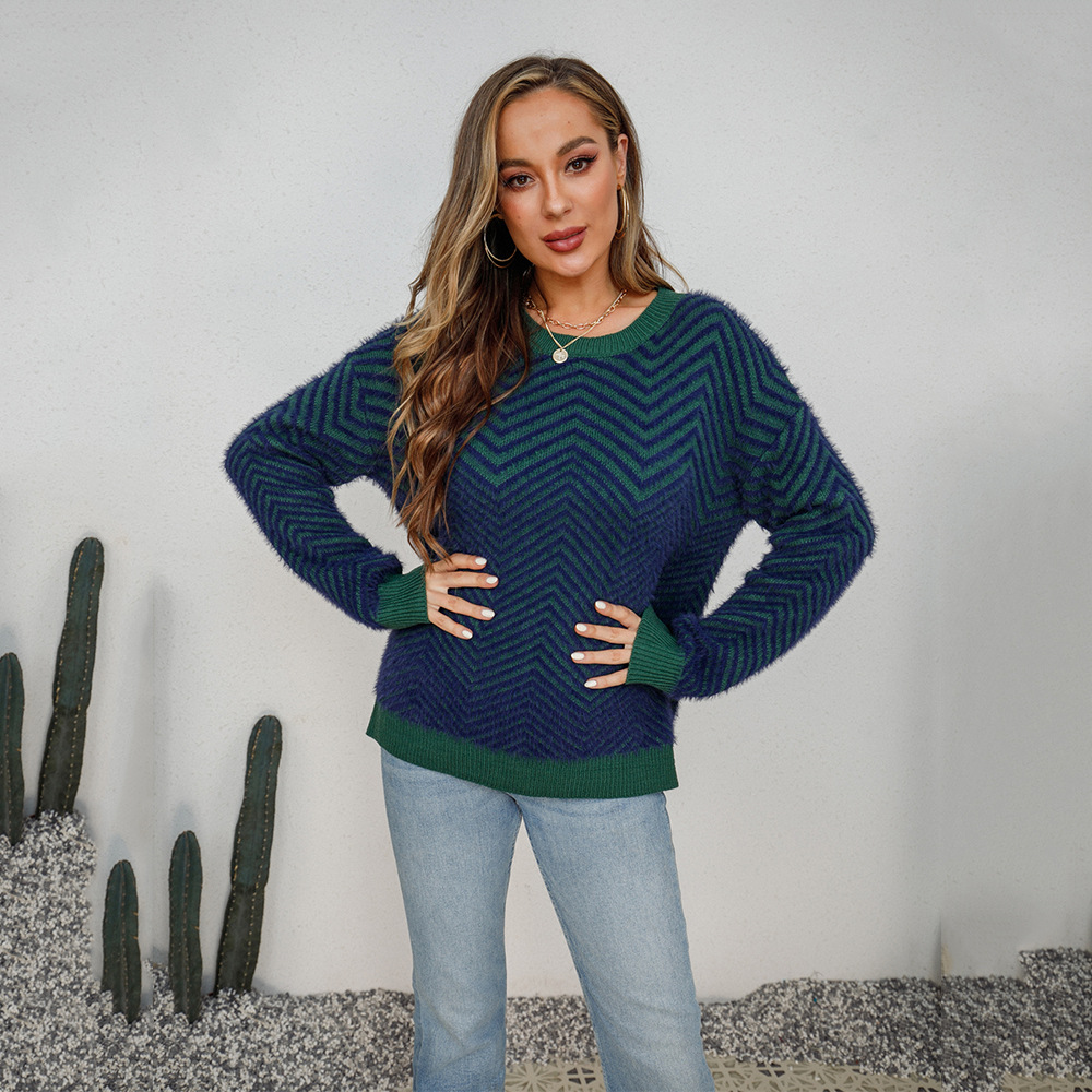 European & American Amazon Sweater Knit Shirt Spring Round Neck Pullover Long Sleeve Women's Sweater - Preview 7