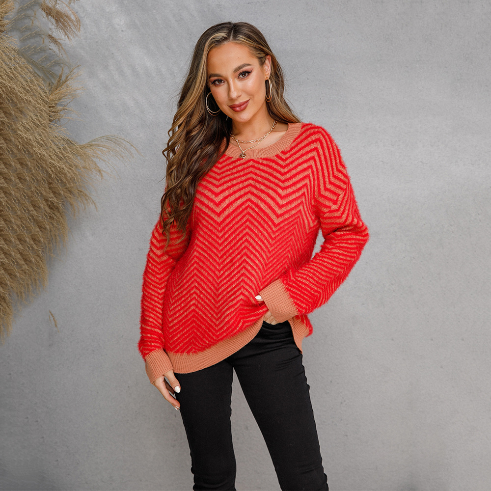 European & American Amazon Sweater Knit Shirt Spring Round Neck Pullover Long Sleeve Women's Sweater - Preview 9