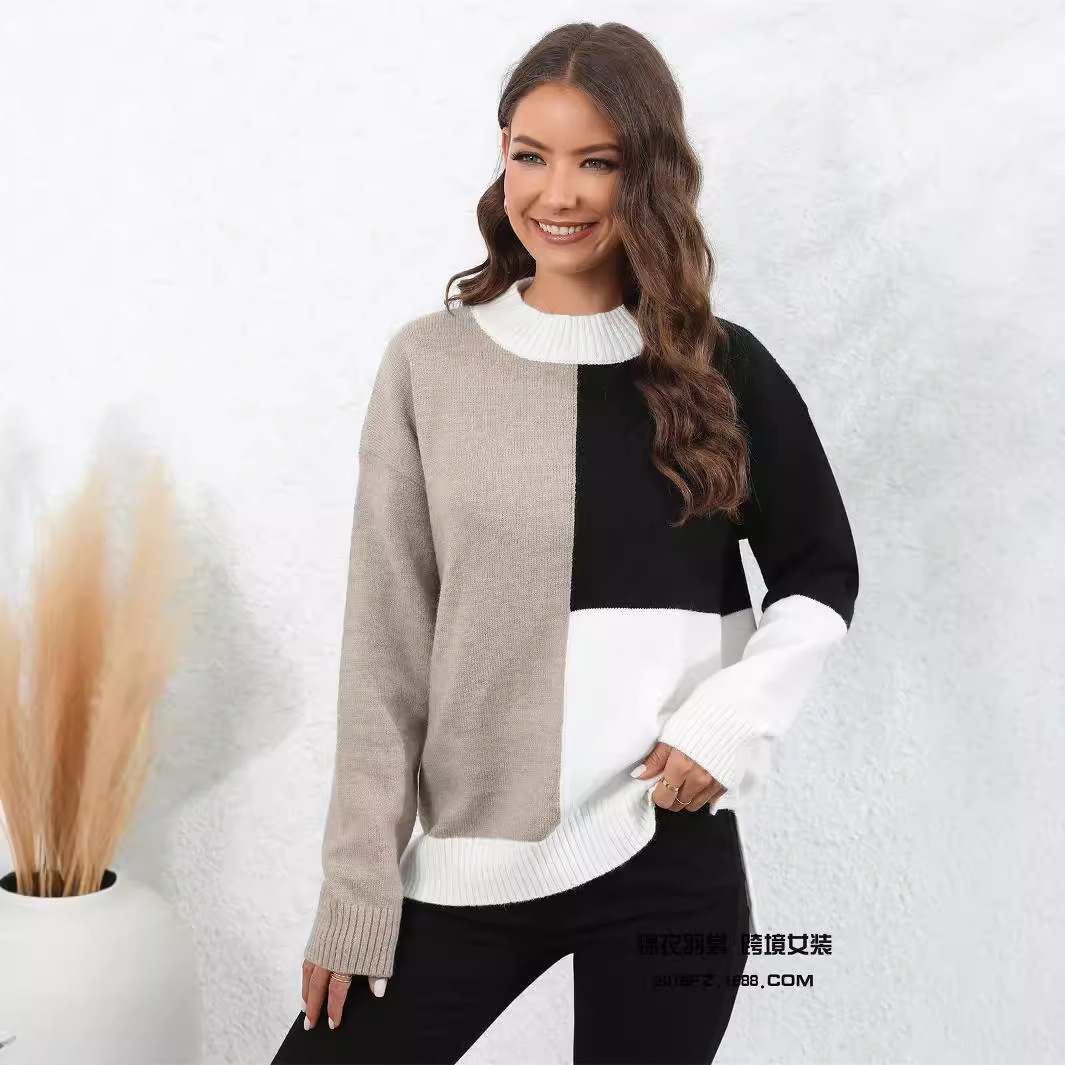 Winter European & American Sweater Plus Size Women's Patchwork Irregular Knit Loose Pullover Amazon Sweater - Preview 3
