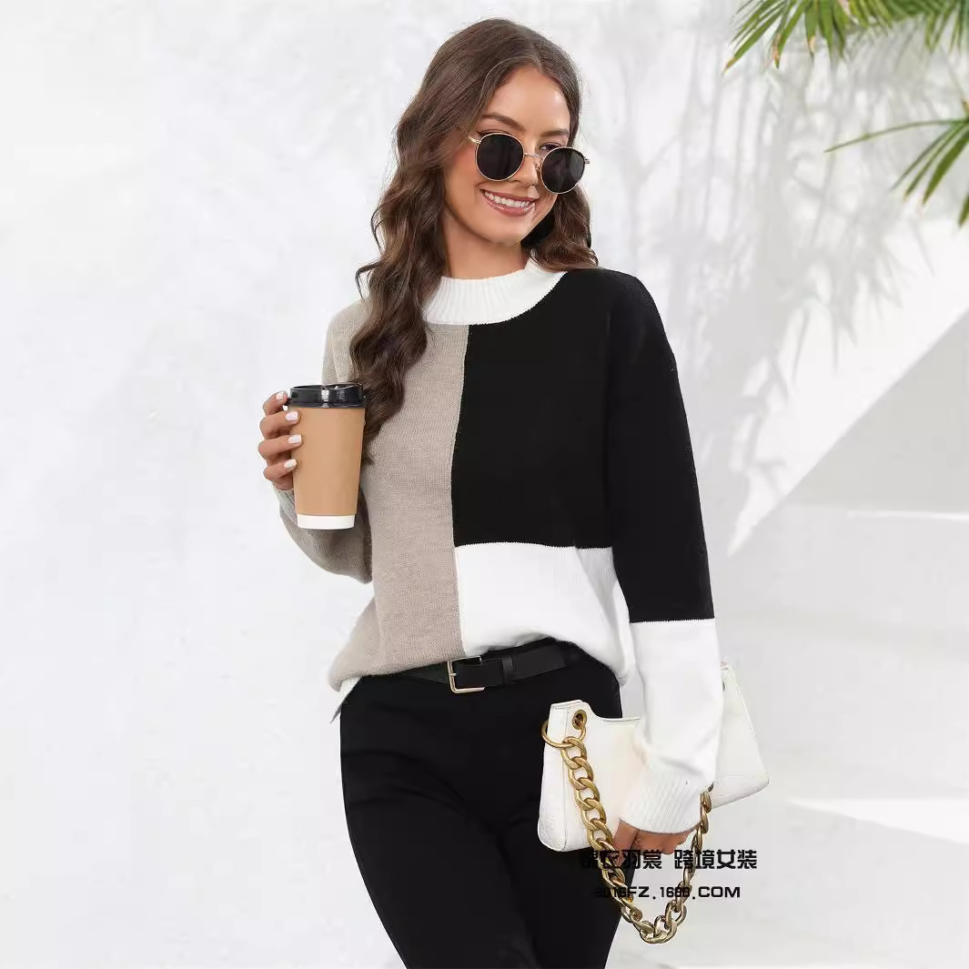 Winter European & American Sweater Plus Size Women's Patchwork Irregular Knit Loose Pullover Amazon Sweater - Preview 4