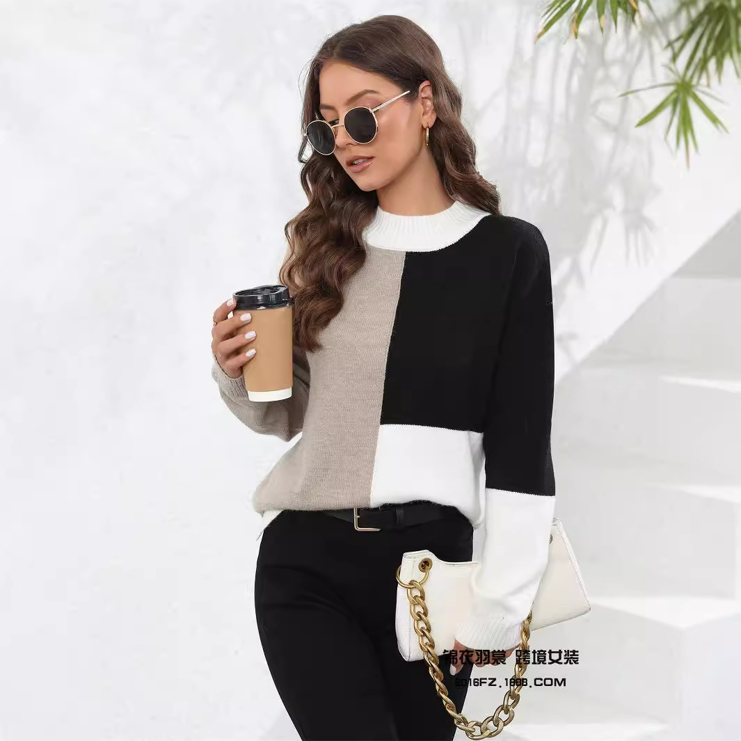 Winter European & American Sweater Plus Size Women's Patchwork Irregular Knit Loose Pullover Amazon Sweater - Preview 5