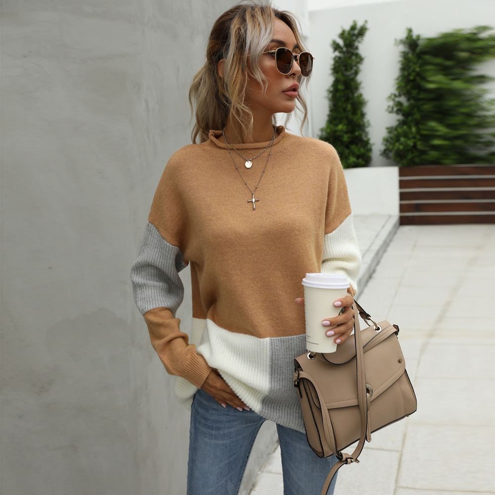 Winter Patchwork Personality Fashion O LOffice Amazon Sweater Pullover Knit Shirt Women's - Preview 2