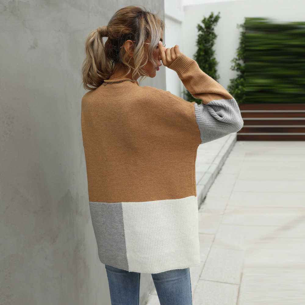 Winter Patchwork Personality Fashion O LOffice Amazon Sweater Pullover Knit Shirt Women's - Preview 3