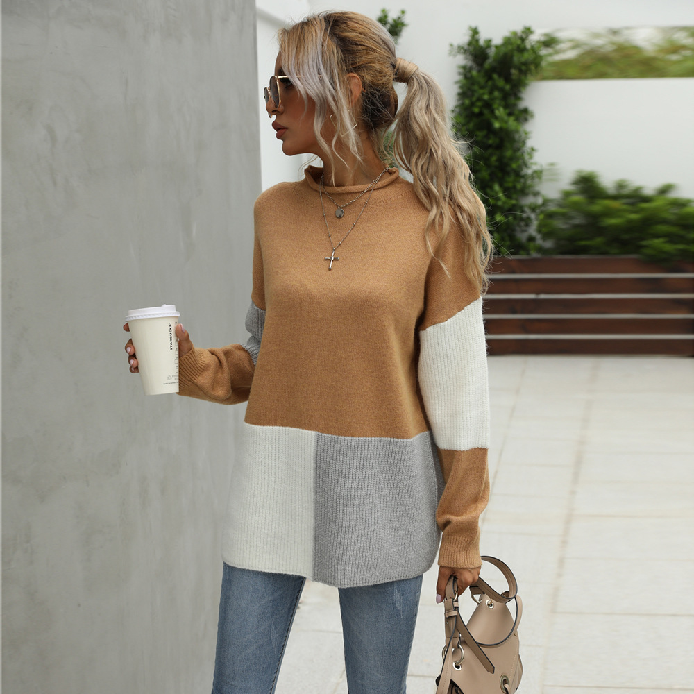 Winter Patchwork Personality Fashion O LOffice Amazon Sweater Pullover Knit Shirt Women's - Preview 4