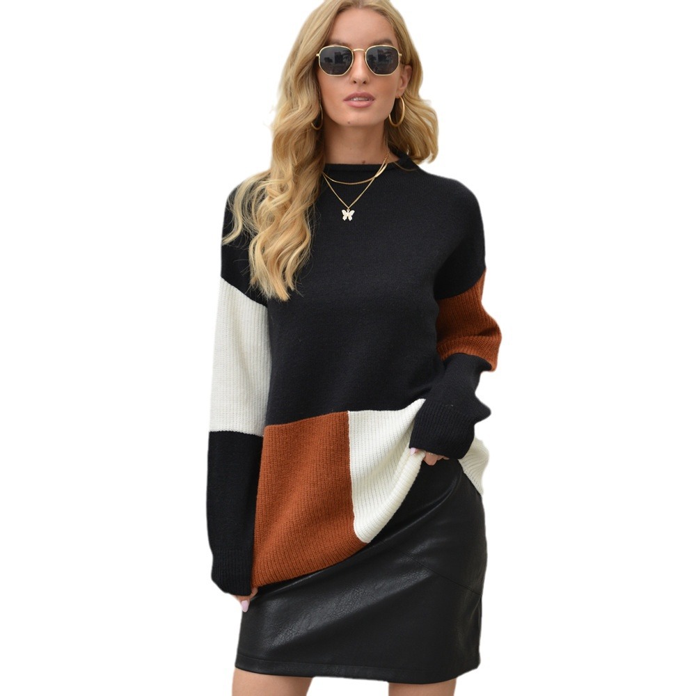 Winter Patchwork Personality Fashion O LOffice Amazon Sweater Pullover Knit Shirt Women's - Preview 6
