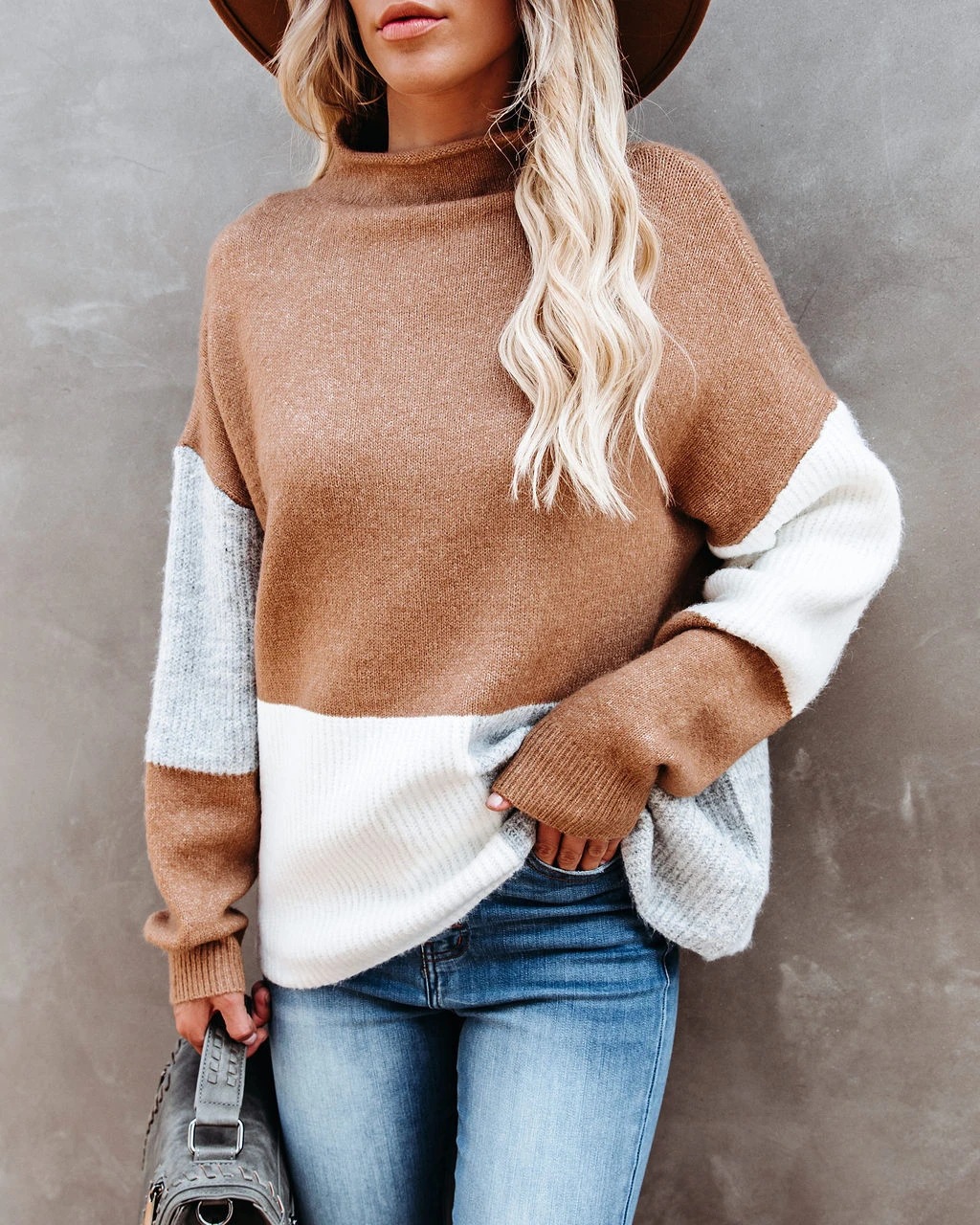 Winter Patchwork Personality Fashion O LOffice Amazon Sweater Pullover Knit Shirt Women's - Preview 7