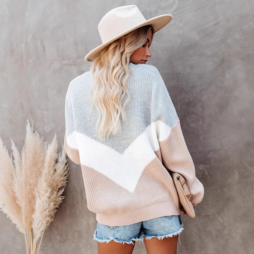 Spring Amazon Round Neck Sweater Base Layer Pullover Knit Net Red IN SPatchwork Loose Sweater - Preview 6