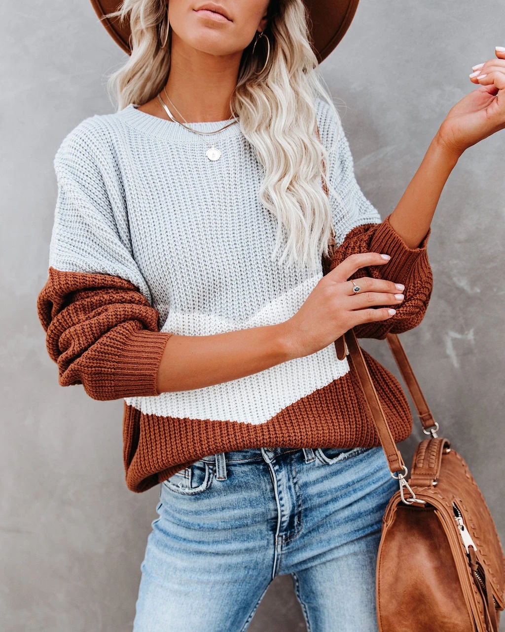 Spring Amazon Round Neck Sweater Base Layer Pullover Knit Net Red IN SPatchwork Loose Sweater - Preview 8