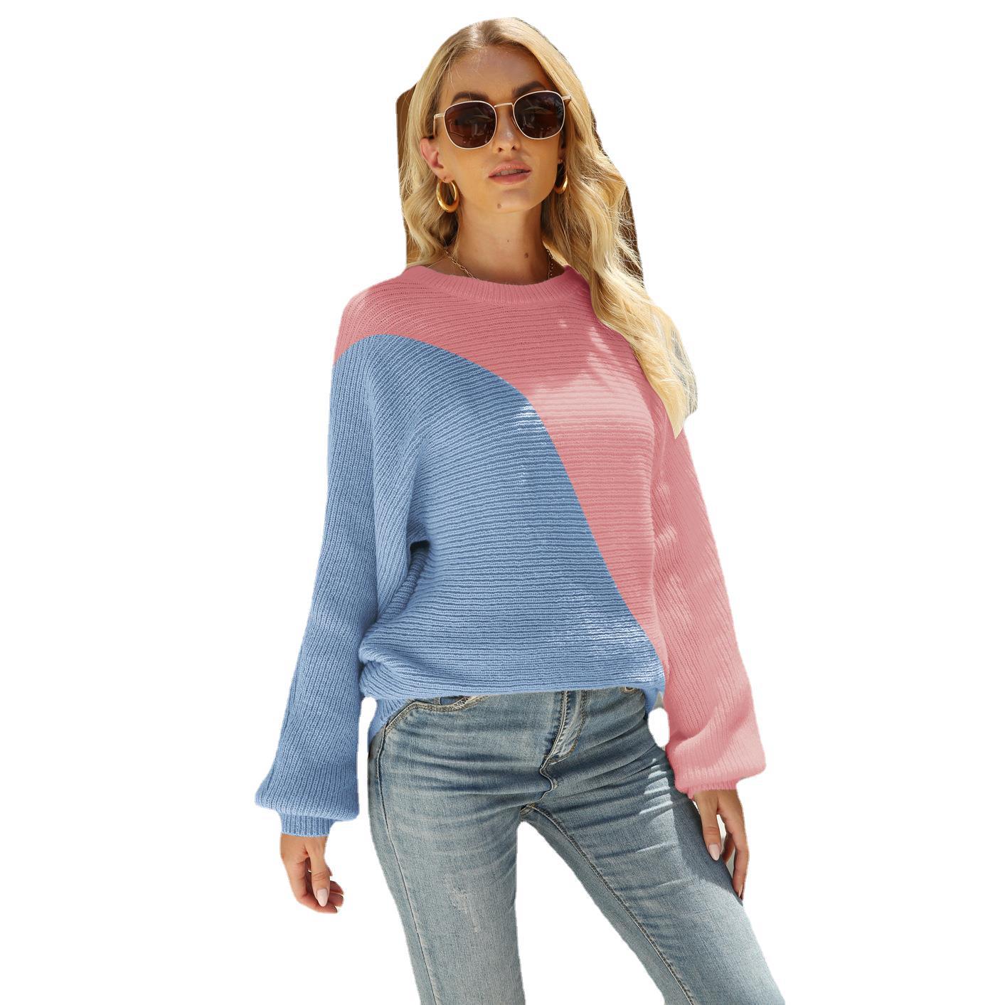 Spring Amazon Spring Women's Patchwork Personality Fashion Plus Size Women's Bat Shirt Knit Sweater Women's - Preview 6