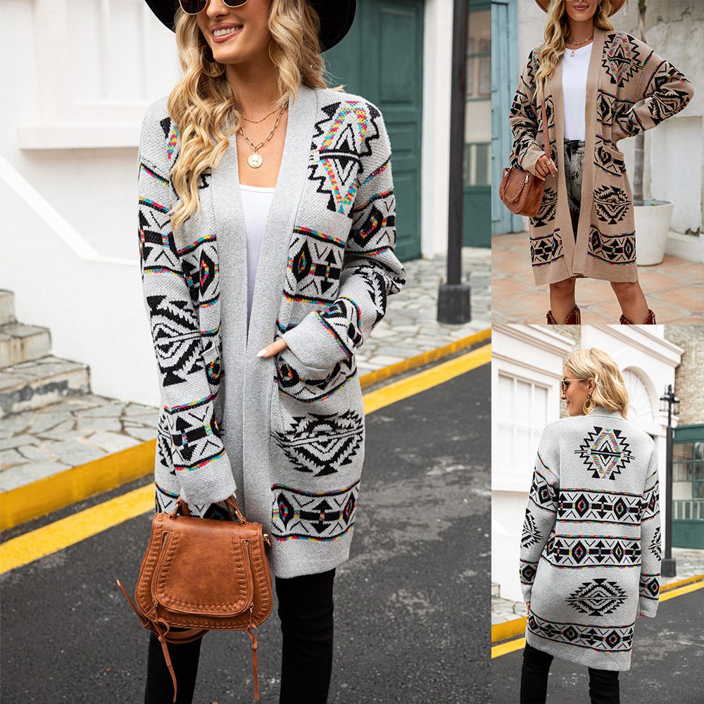 Spring European & American Amazon IN STummy Control Slimming Diamond Plus Size Knit Shirt Long Jacket - Preview 2