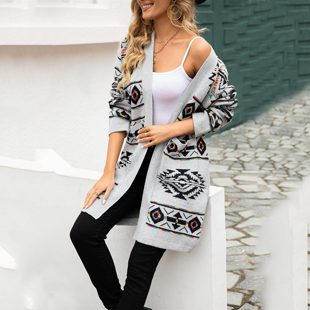 Spring European & American Amazon IN STummy Control Slimming Diamond Plus Size Knit Shirt Long Jacket - Preview 4