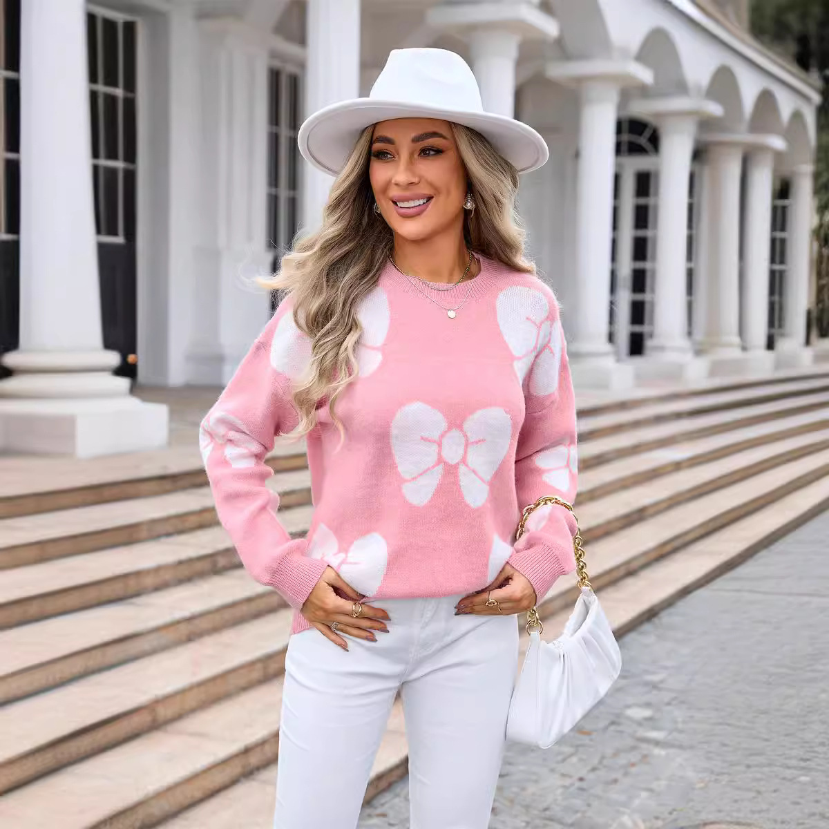 Spring Women's Plus Size Loose Bow Sweater Pullover Amazon Knit Shirt Women's - Preview 3