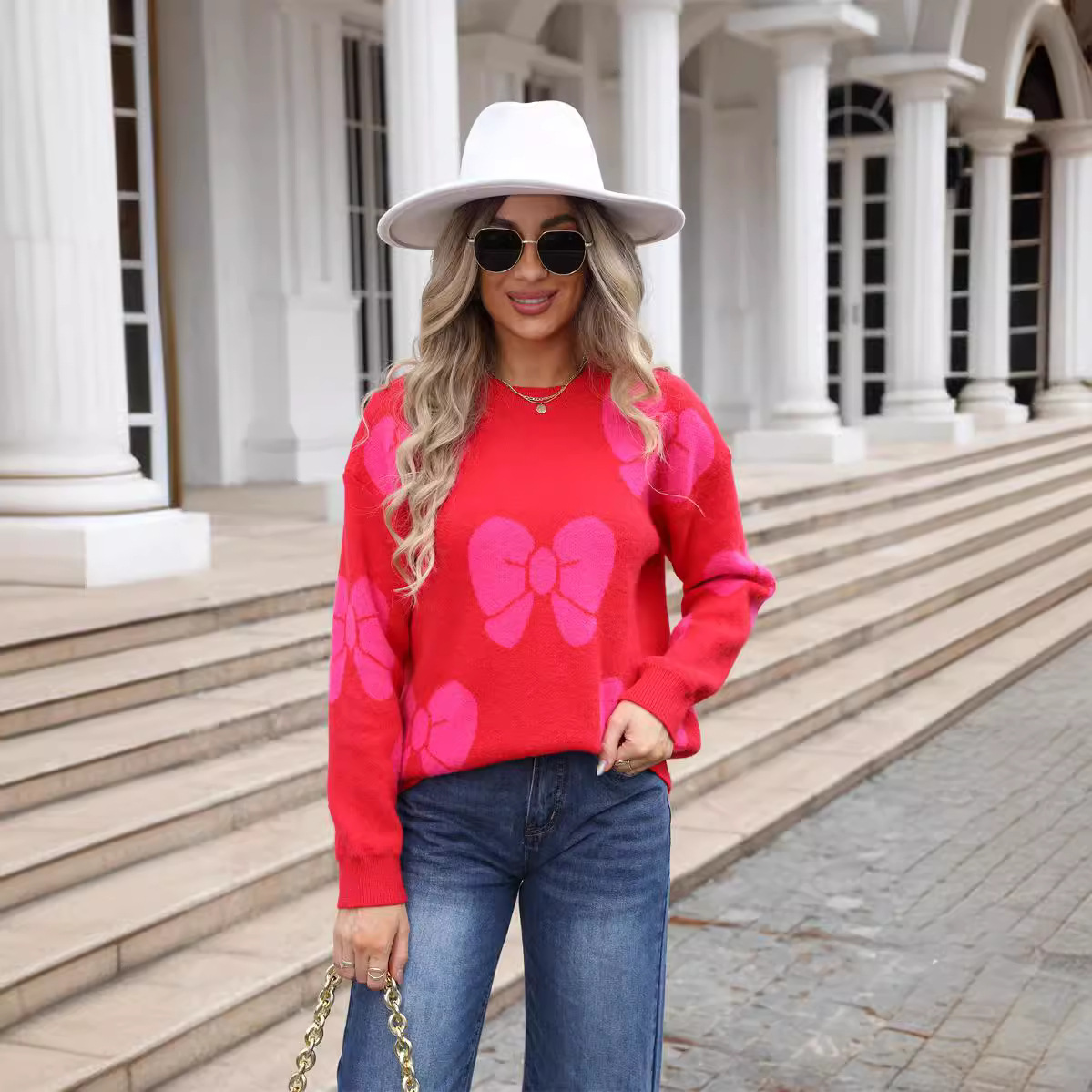 Spring Women's Plus Size Loose Bow Sweater Pullover Amazon Knit Shirt Women's - Preview 5