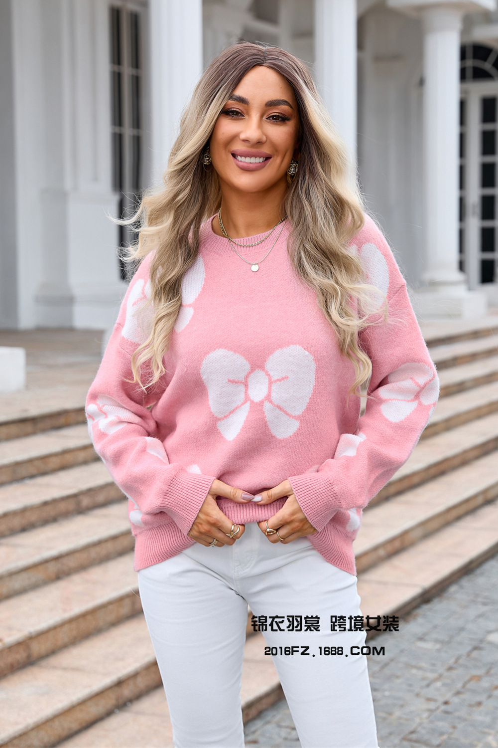 Spring Women's Plus Size Loose Bow Sweater Pullover Amazon Knit Shirt Women's - Preview 8