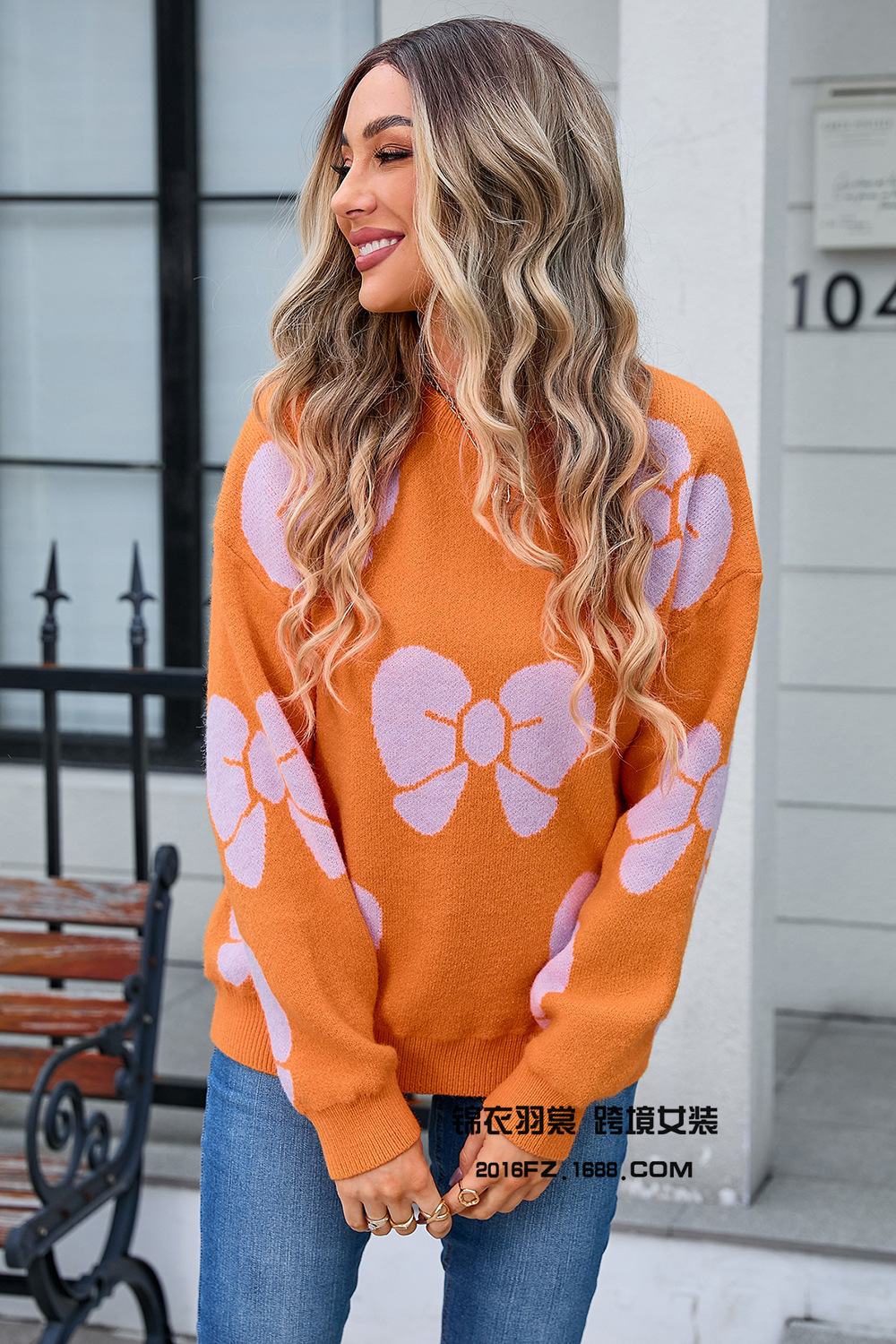 Spring Women's Plus Size Loose Bow Sweater Pullover Amazon Knit Shirt Women's - Preview 11