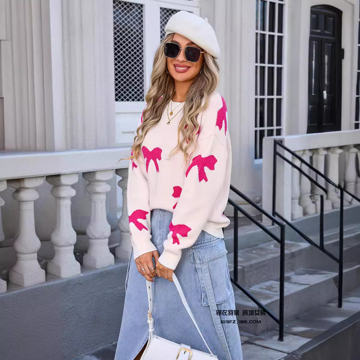 Spring Sweater Women's Amazon Knit Shirt Bow Pullover Long Sleeve Shirt - Preview 3